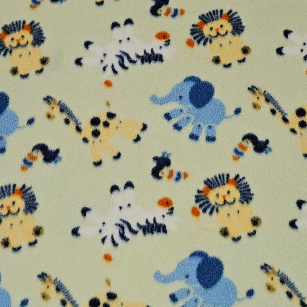 Baby Connection Pale Green Fleece Blanket Lion Giraffe Zebra Elephant Toucan